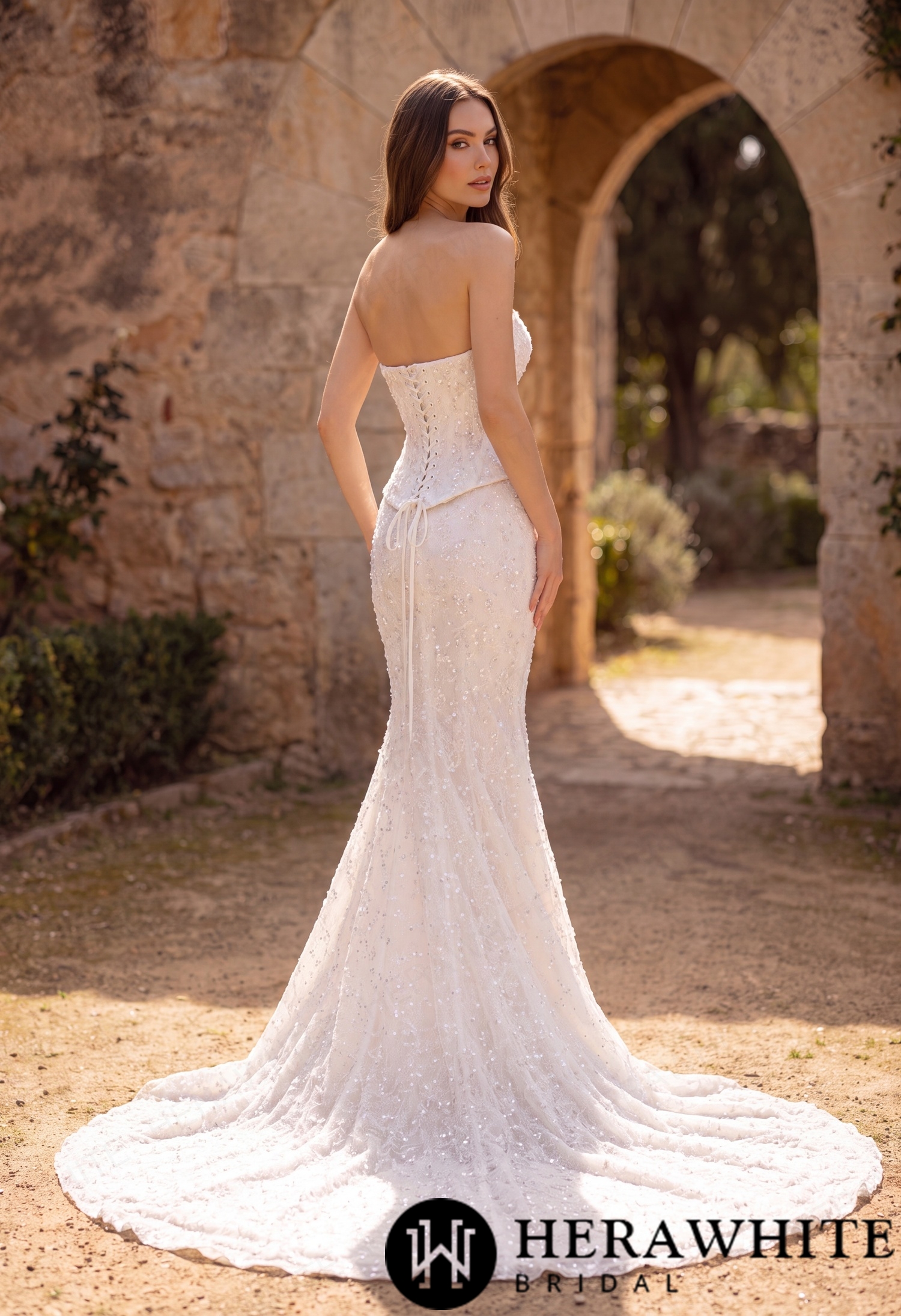Sweetheart Fit-and-Flare Beaded Lace Wedding Dress