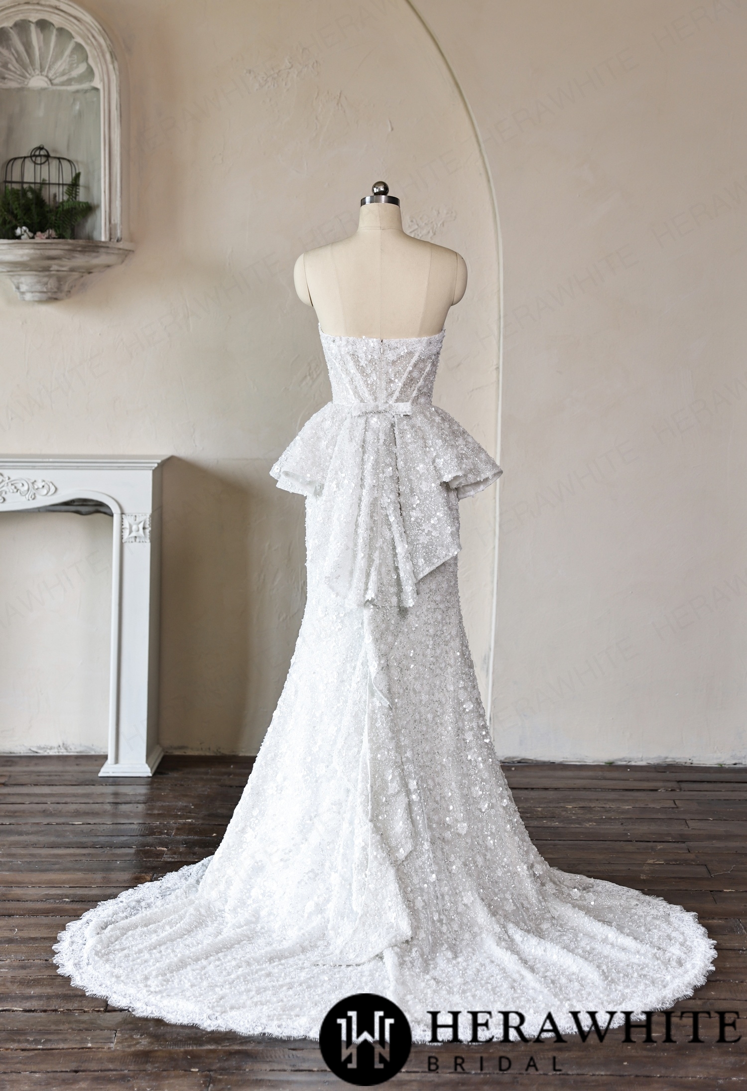 Mermaid Wedding Dress with Beaded Lace Peplum Sash