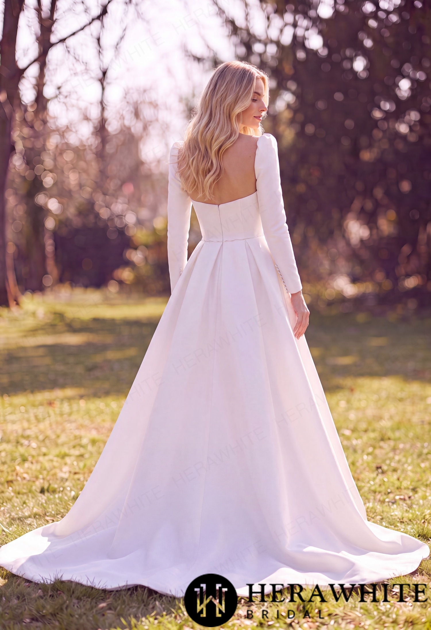 Mikado Wedding Gown with Detachable Overskirt HW3951