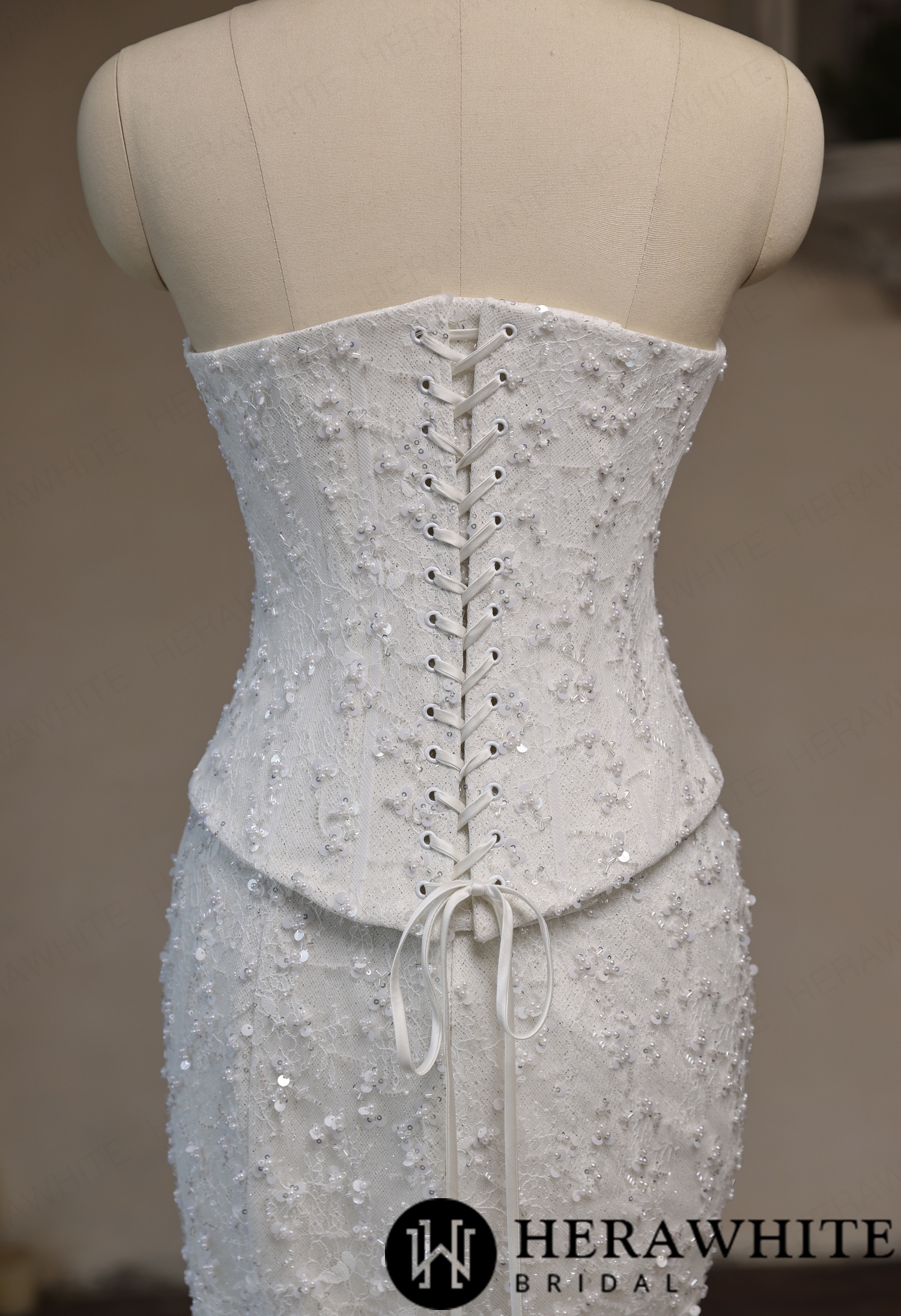 Sweetheart Fit-and-Flare Beaded Lace Wedding Dress