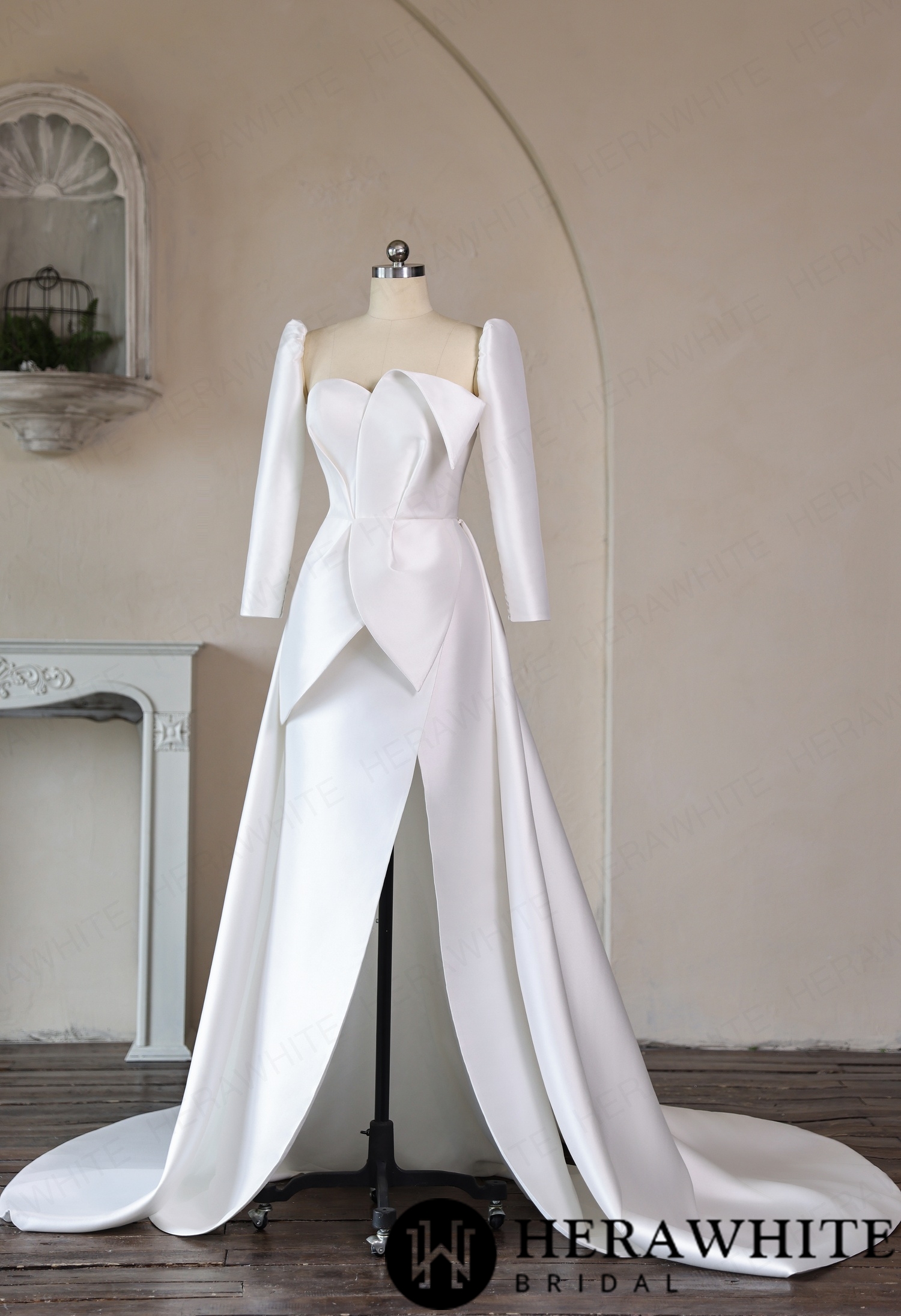 Mikado Wedding Gown with Detachable Overskirt HW3951