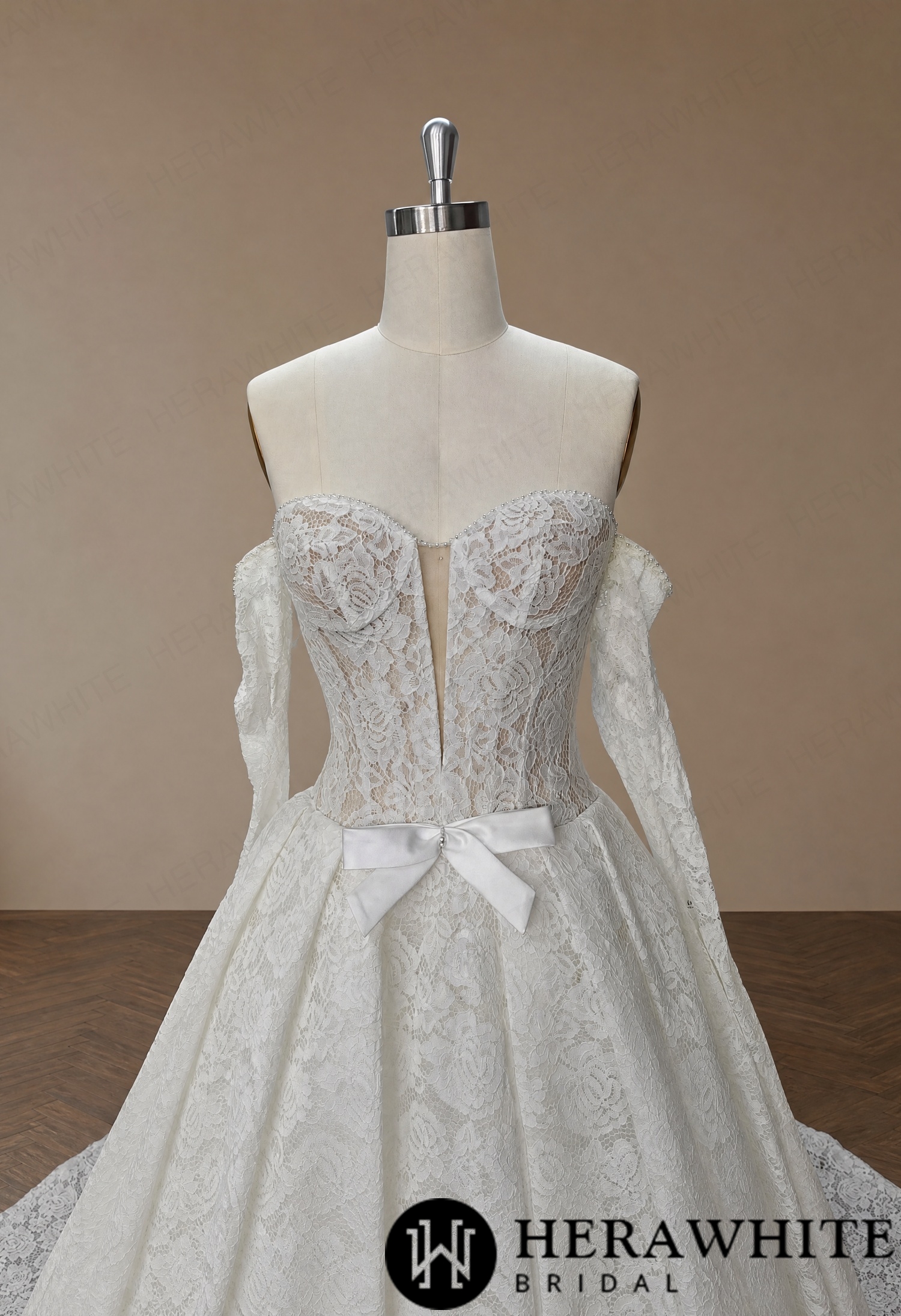 Plunge Illusion Lace Wedding Dress - Off-Shoulder HW4100