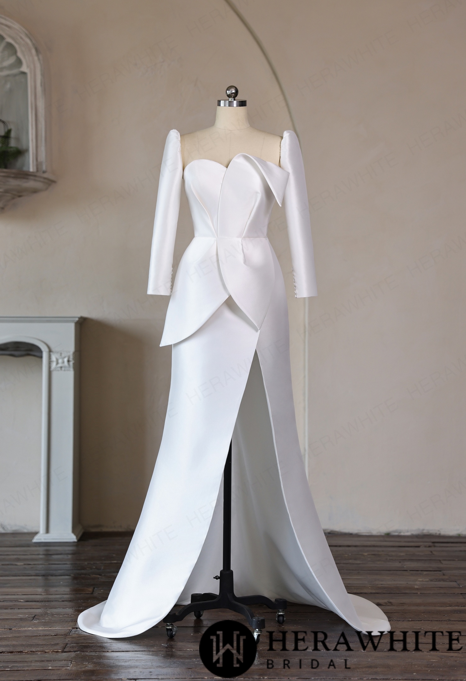 Mikado Wedding Gown with Detachable Overskirt HW3951