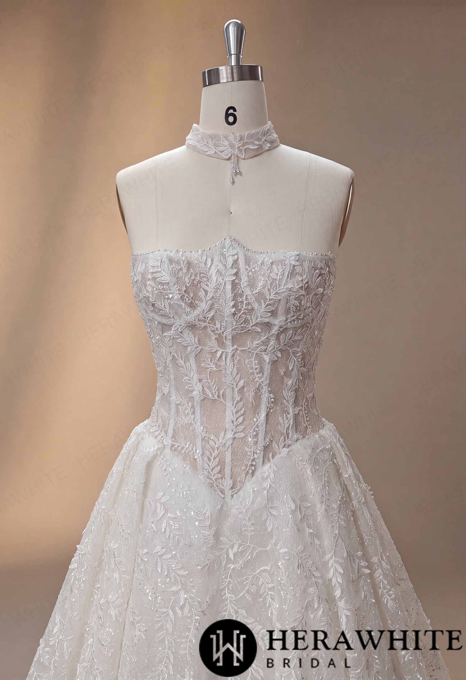 Strapless Lace A-Line Wedding Gown with Basque Waist HW4103