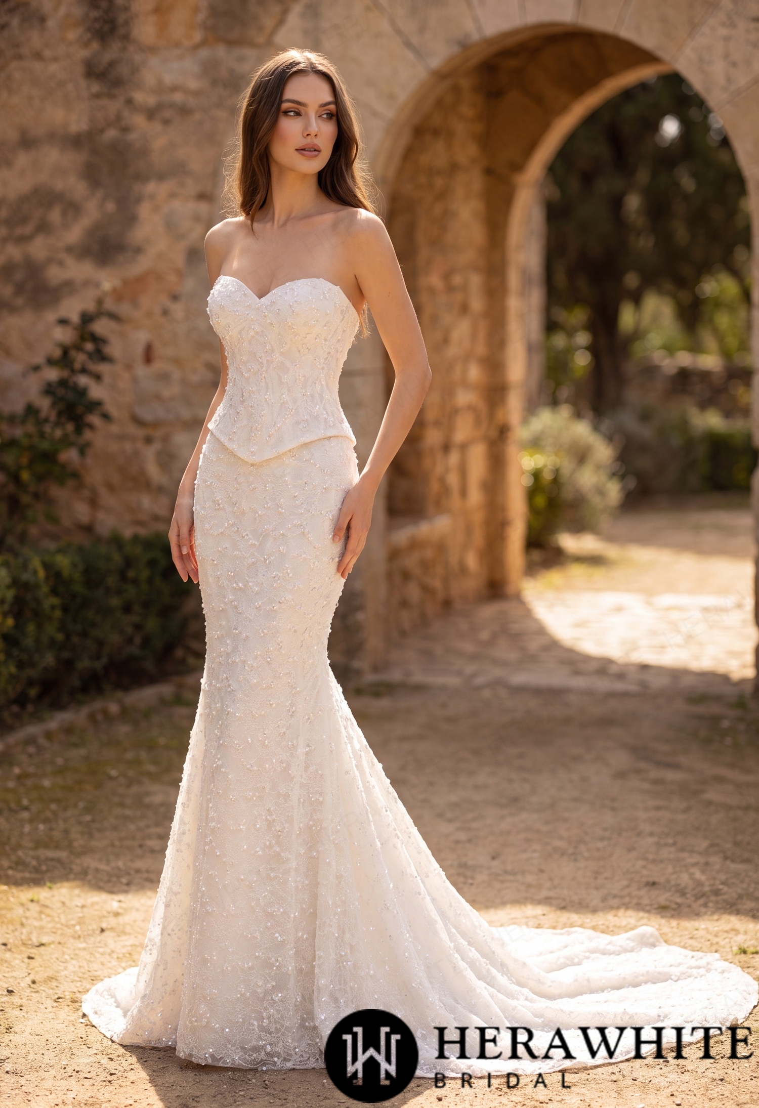 Sweetheart Fit-and-Flare Beaded Lace Wedding Dress