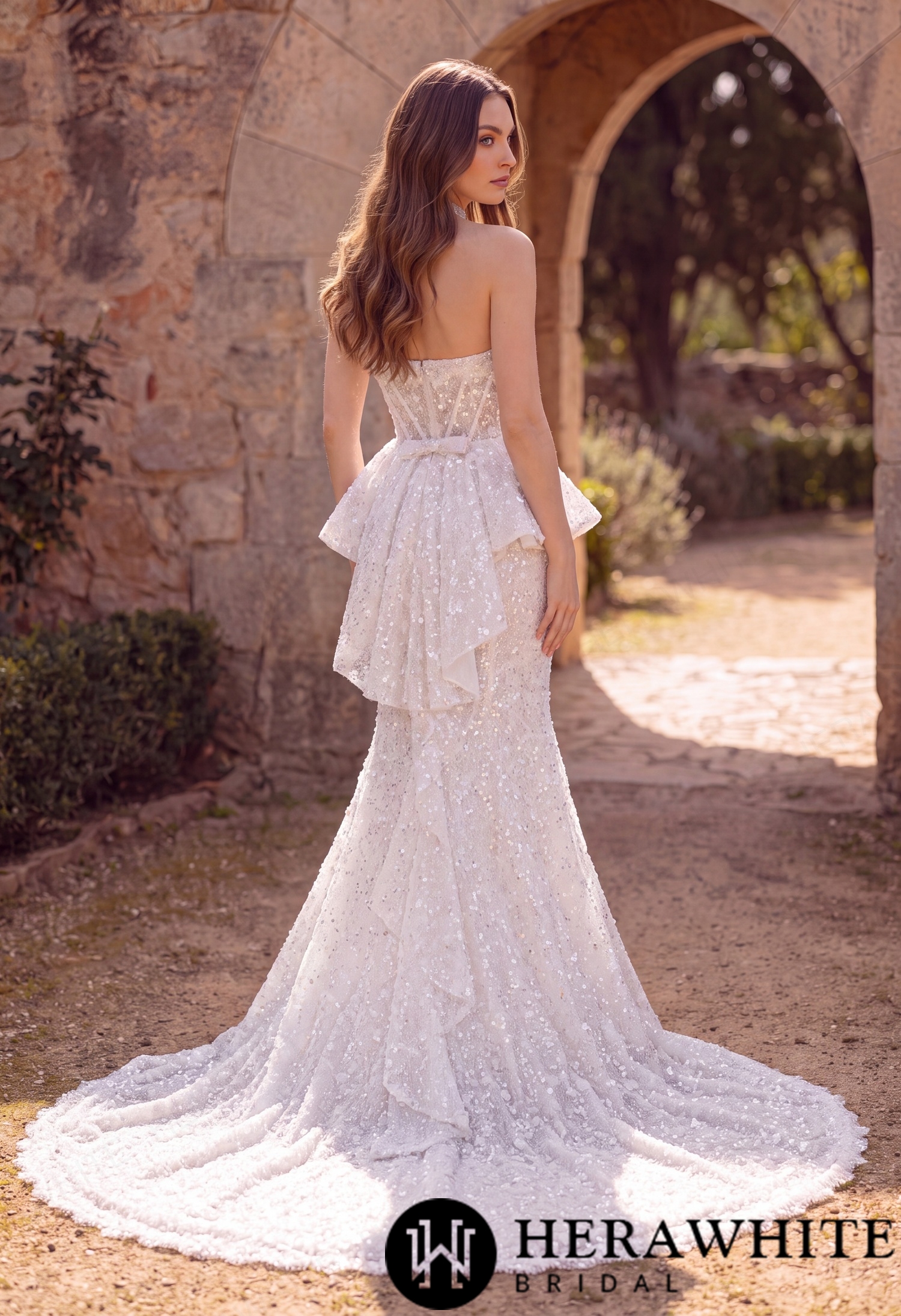 Mermaid Wedding Dress with Beaded Lace Peplum Sash