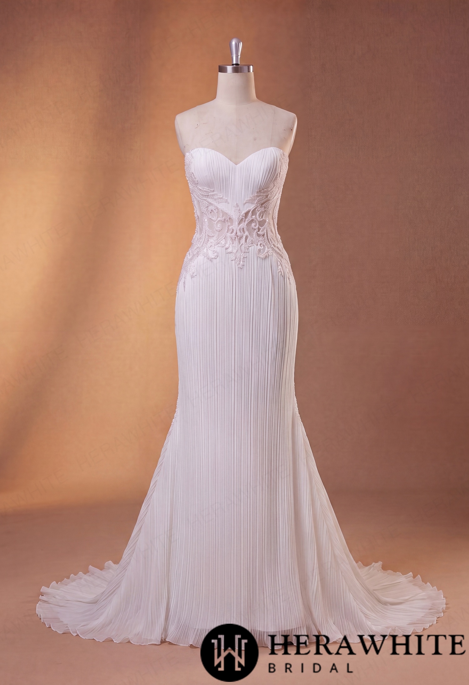 Strapless Mermaid Wedding Gown - Crushed Chiffon Lace