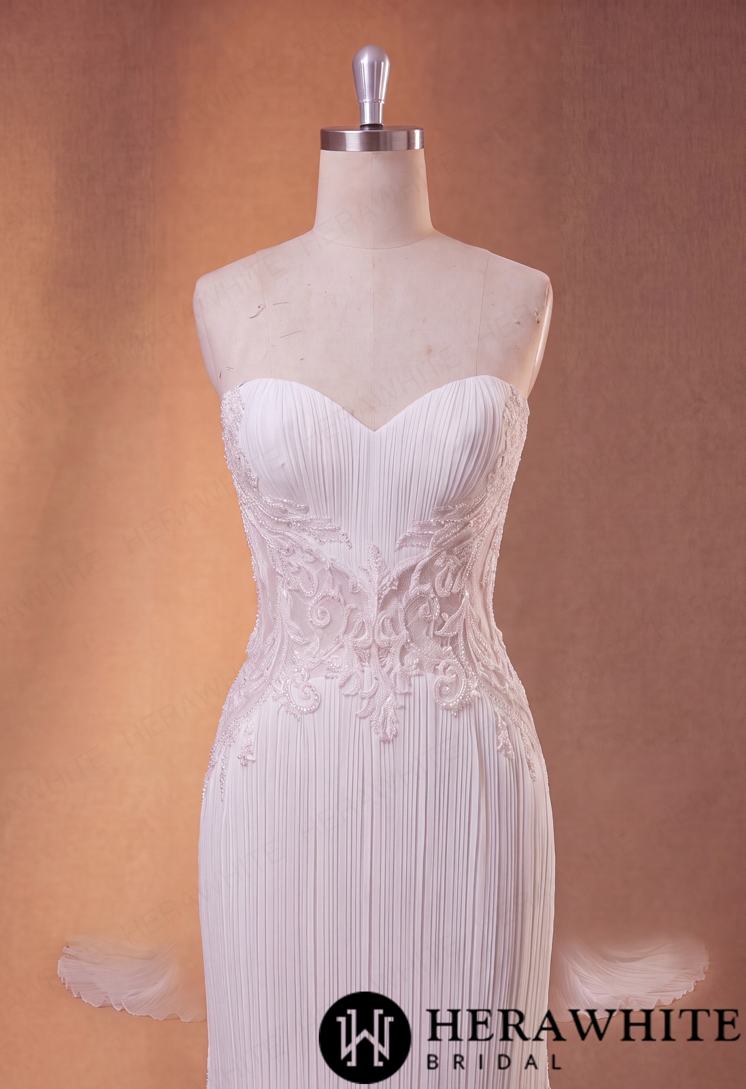 Strapless Mermaid Wedding Gown - Crushed Chiffon Lace