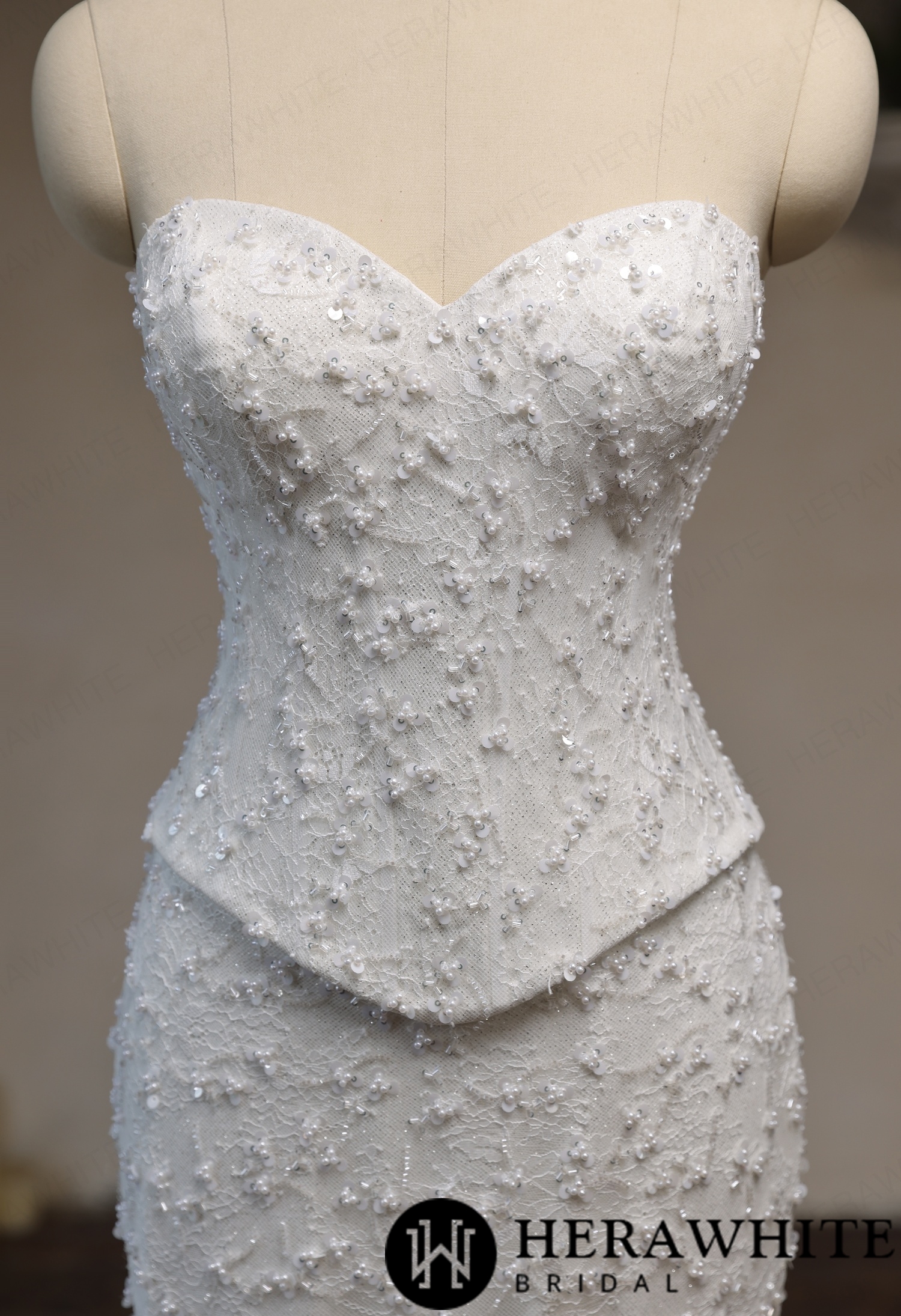 Sweetheart Fit-and-Flare Beaded Lace Wedding Dress