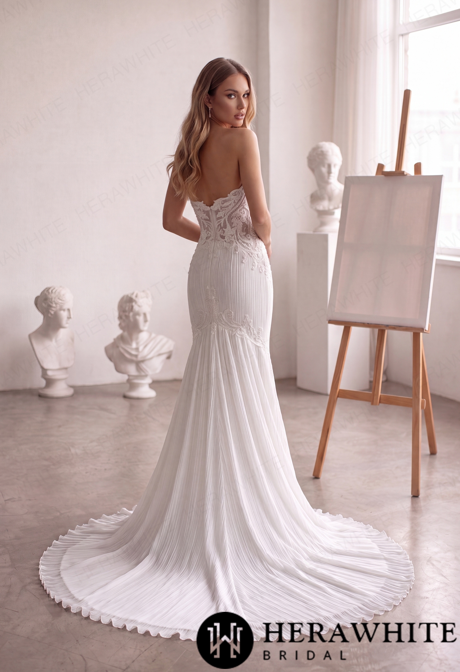 Strapless Mermaid Wedding Gown - Crushed Chiffon Lace
