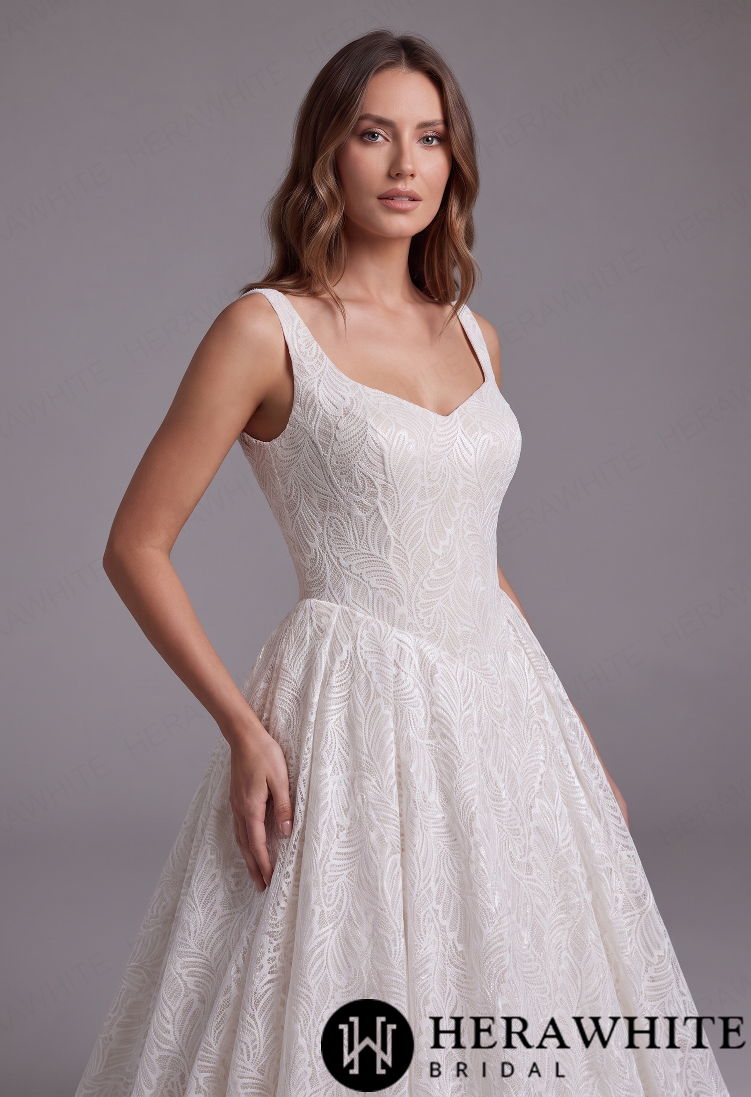 Timeless V Neck Allover Lace A-Line Bridal Gown