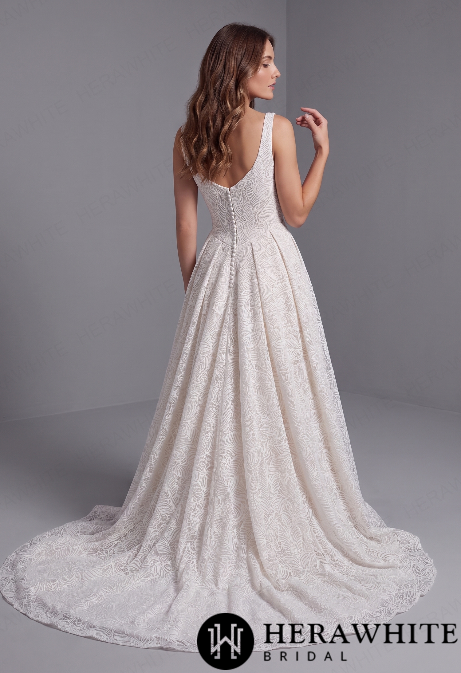 Timeless V Neck Allover Lace A-Line Bridal Gown