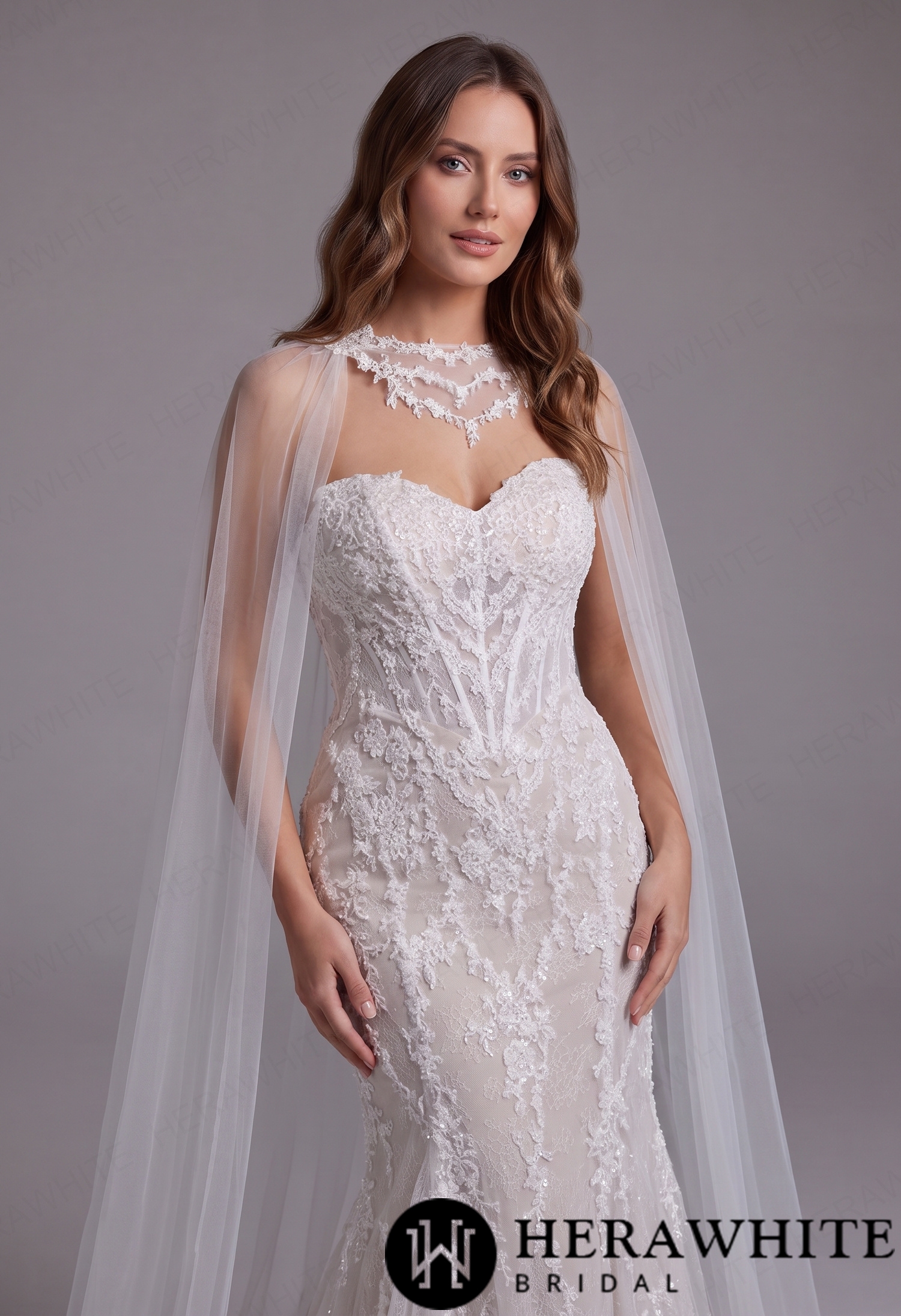 Luxury Beaded Floral Lace Fit and Flare Wedding Dres
