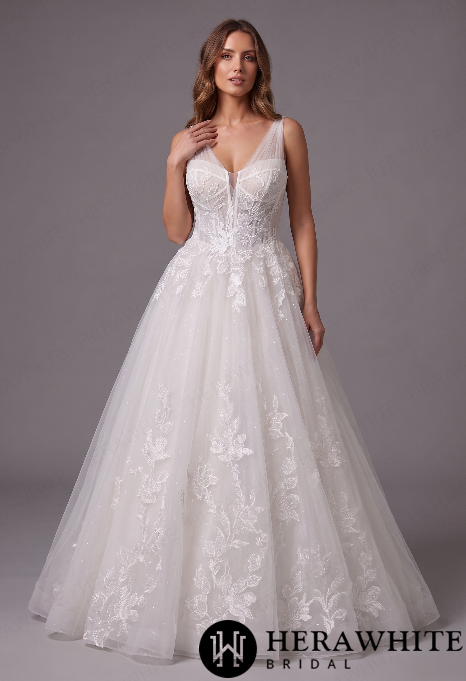 Classic Deep V Lace A-Line Wedding Dress