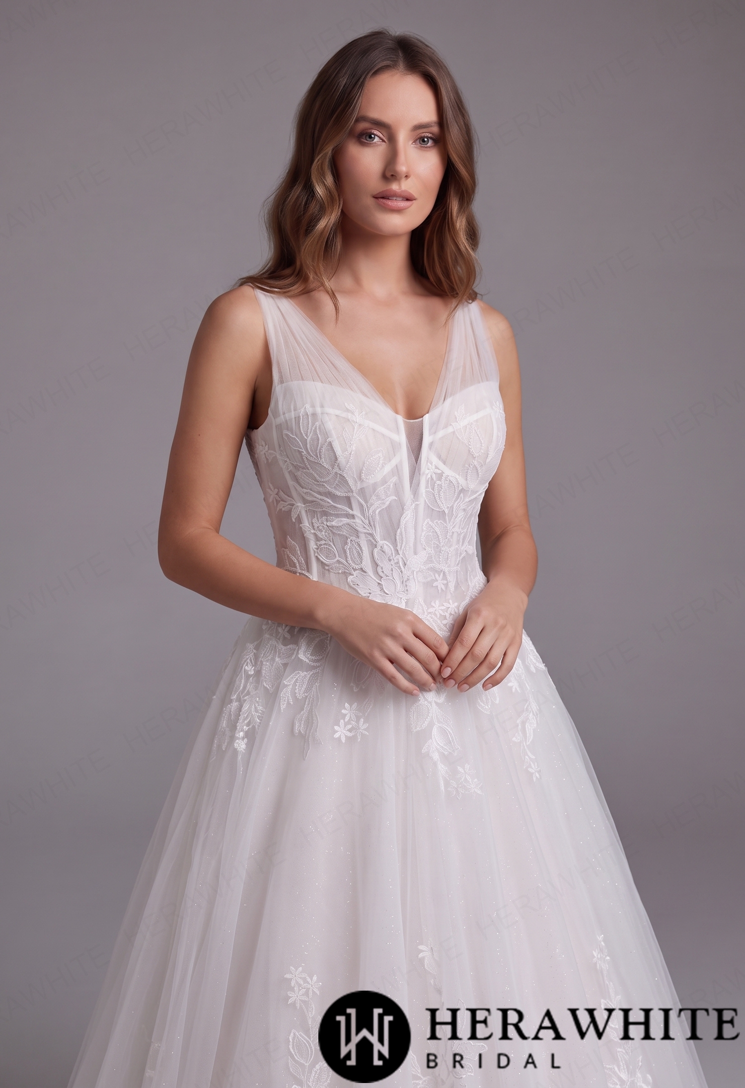 Classic Deep V Lace A-Line Wedding Dress