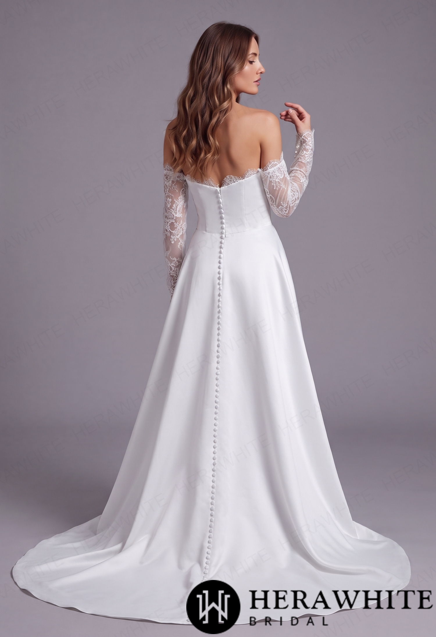Elegant Satin Strapless A-Line Wedding Dress with Detachable Lace Sleeves
