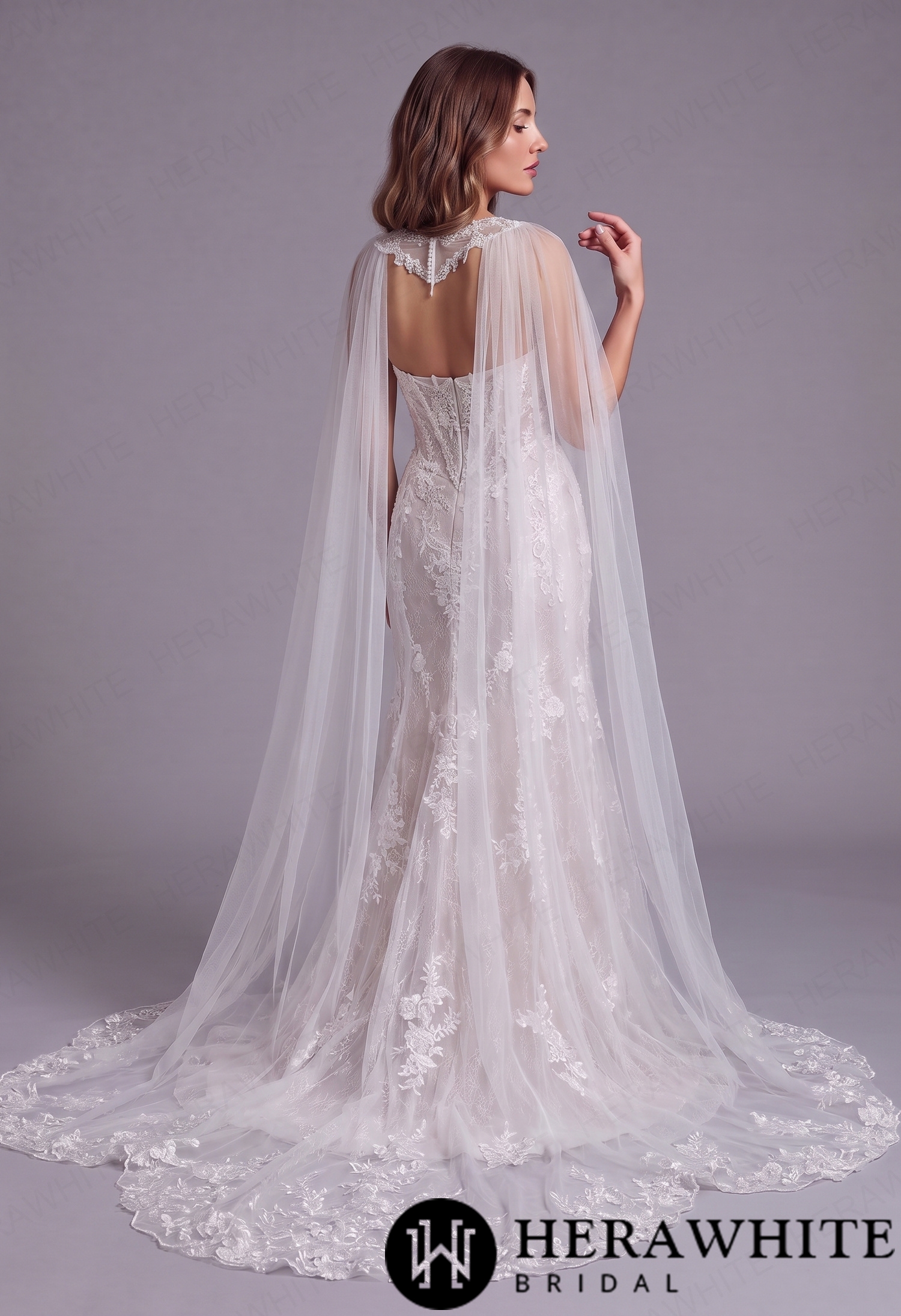 Luxury Beaded Floral Lace Fit and Flare Wedding Dres