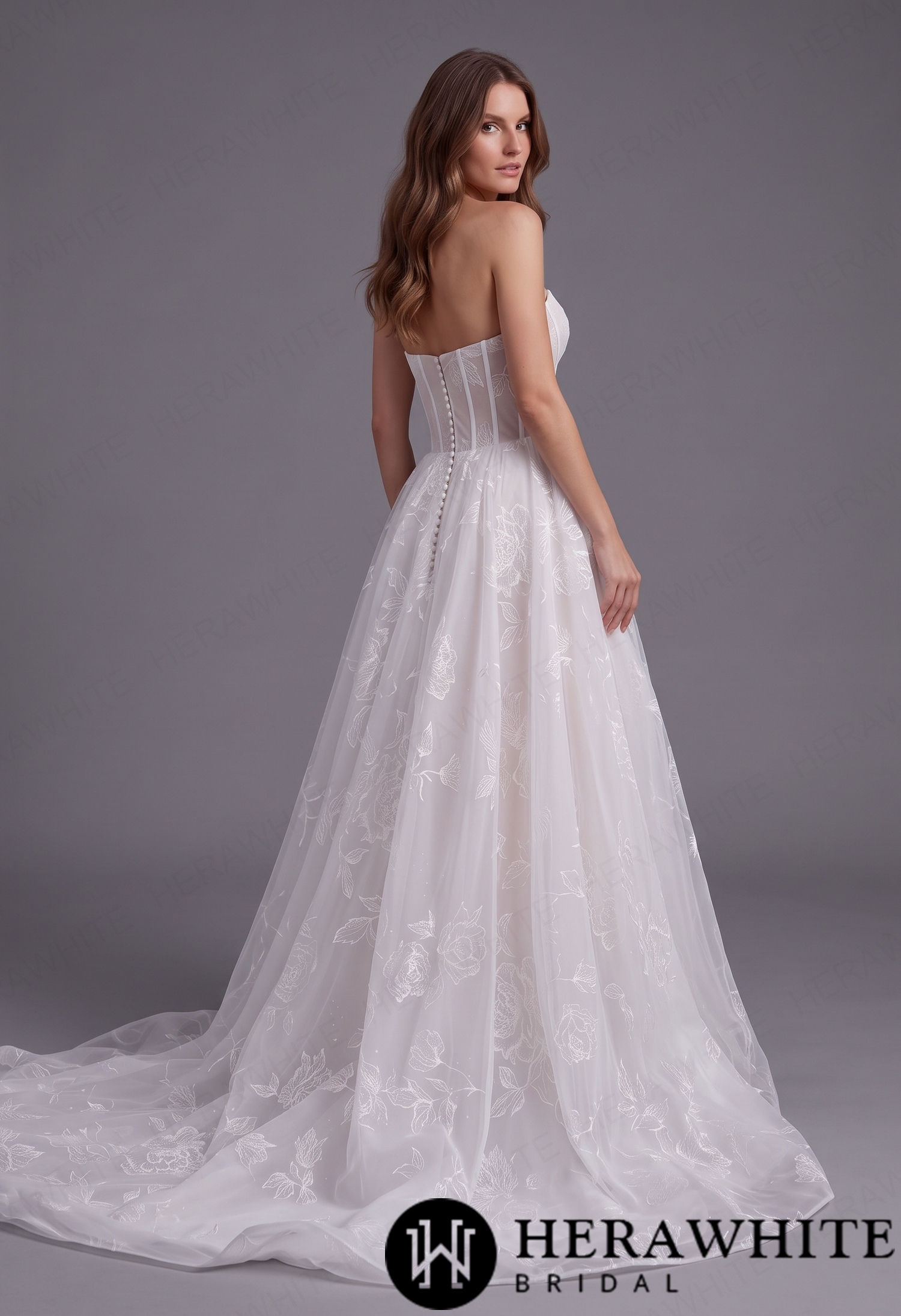Dreamy Cat-Eye Organza Ball Gown with Floral Embroidery