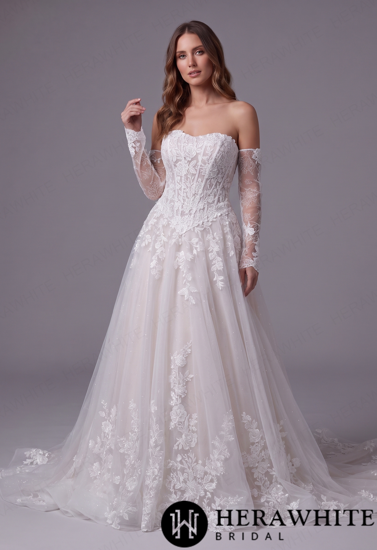 Romantic Lace Ballgown Wedding Dress with Basque Waist
