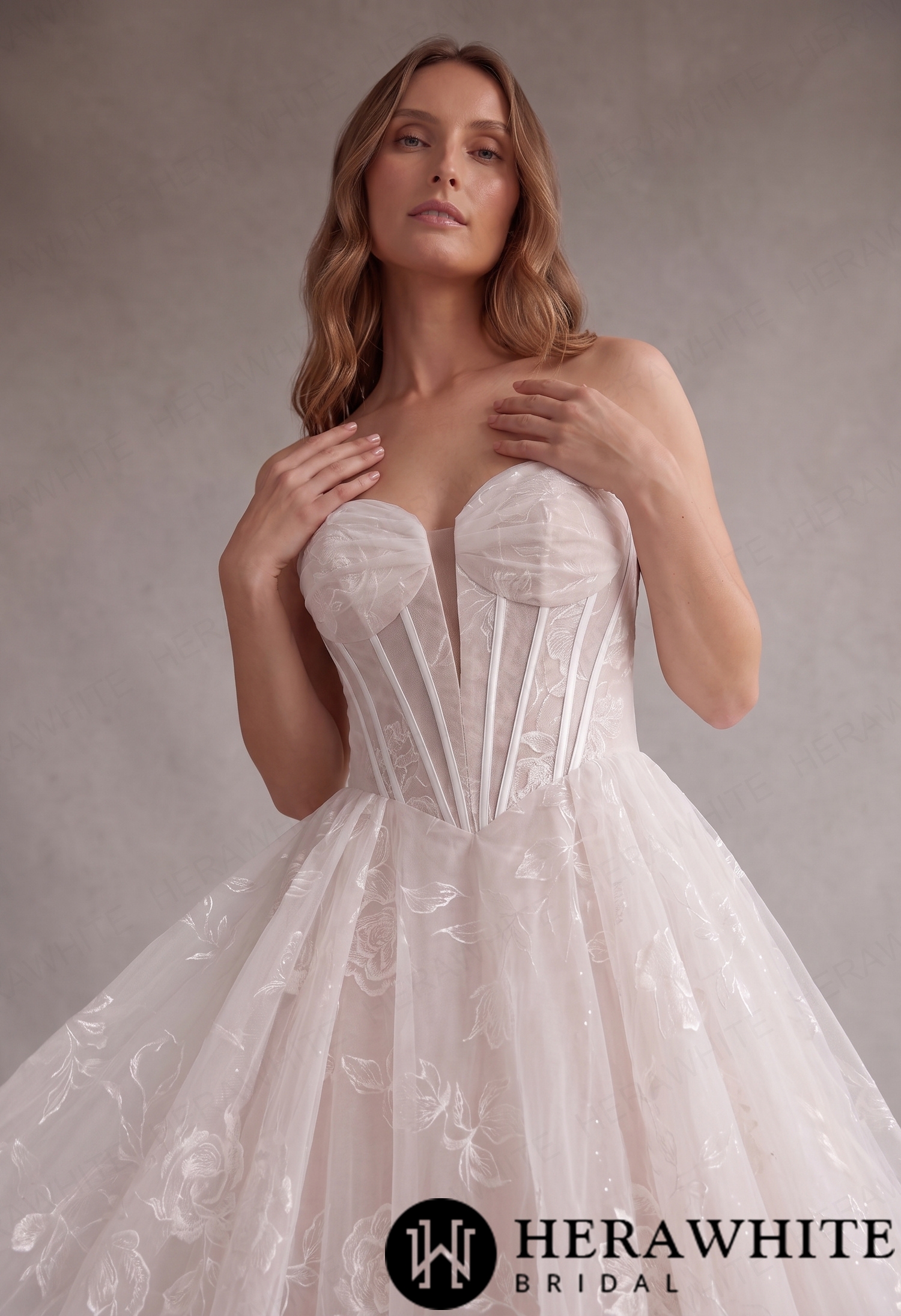 Dreamy Cat-Eye Organza Ball Gown with Floral Embroidery