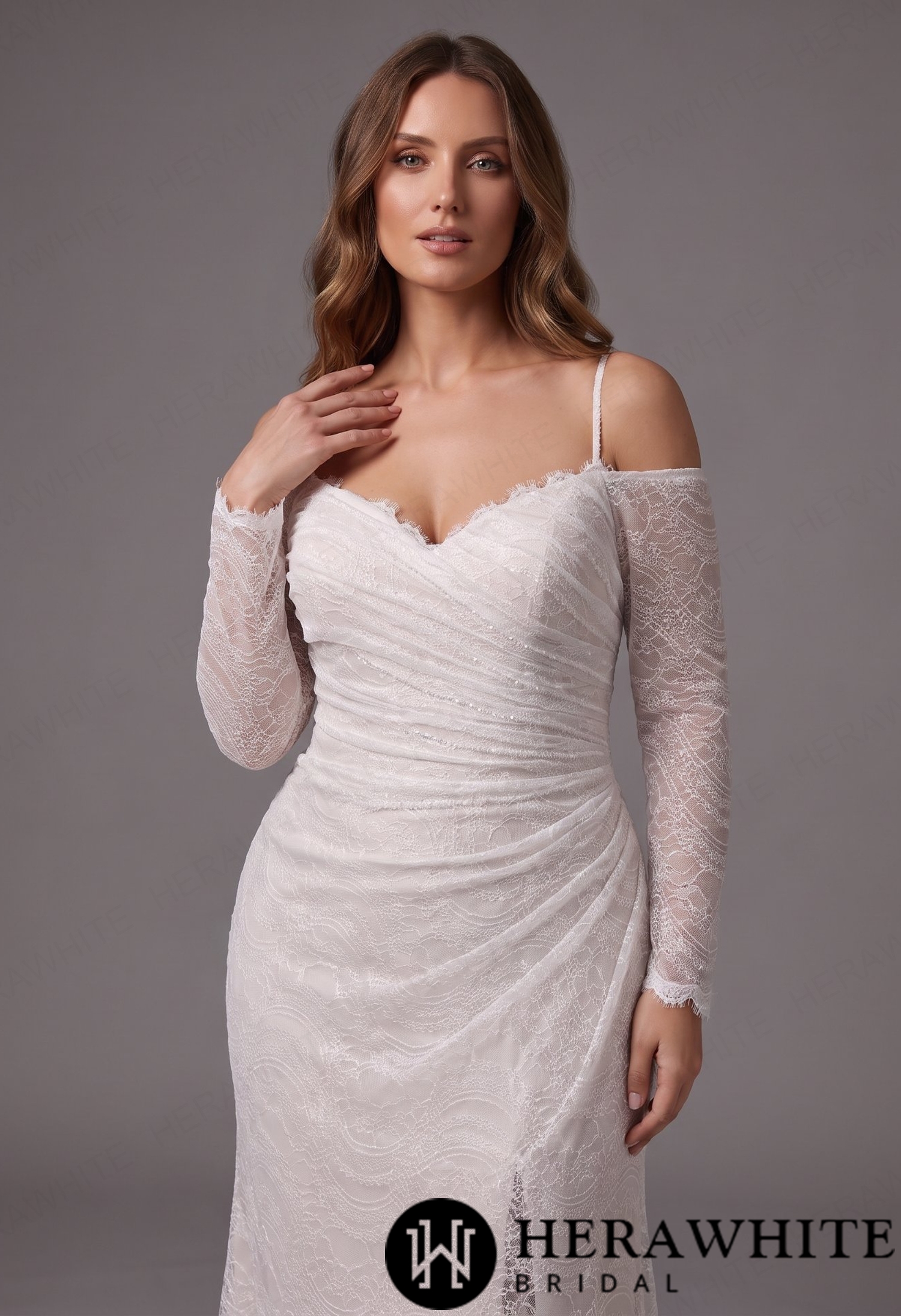 Romantic Textured Chantilly Lace Sheath Wedding Dress with Detachable Straps