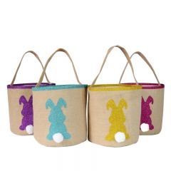 Jute easter candy bag for kids with glitter rabbit print