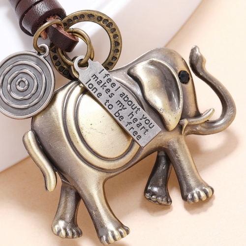 Real leather keychain, alloy elephant keychain