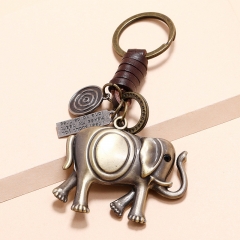 Real leather keychain, alloy elephant keychain