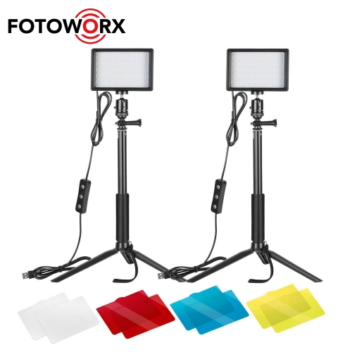 2-Pack LED Video Light Sets with Tripod Stand Color Filter