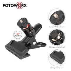 Multi-Function Tripod Camera Clip Clamp Holder Mount with 360 Swivel Photography Ball-Hea