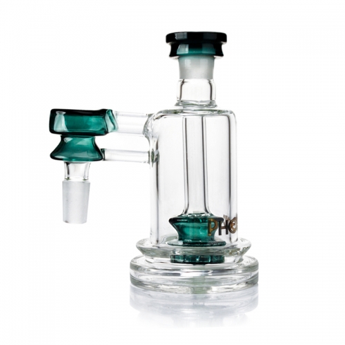 thumbnail interactive-video image 1 of Phoenix Star 14mm 90 Degree Ash Catcher With Turbine Perc And Honeycomb Perc, Green/Blue/Black 1 of 6