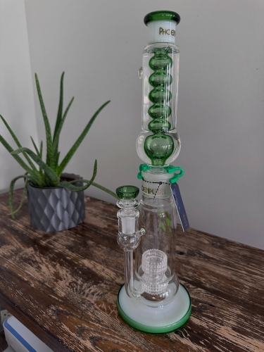 16" Freezable Glycerin Straight Tube Glass Bong with Double Matrix Percs