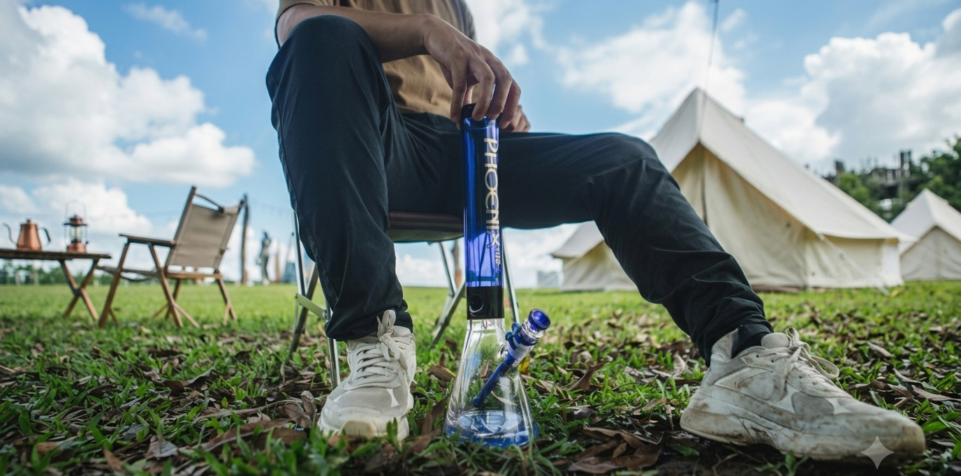 phoenix star glass bong displayed in the wild