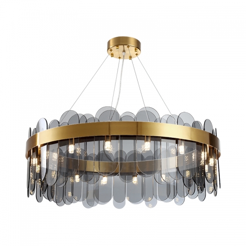 【SRRM038】Modern Light Luxury Simple Creative Living Chandelier Circular Glass Designer Bedroom Dining Room Model Lamp