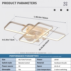 【XDX430】41Inches Ceiling Fan with Lights Remote Control Dimmable LED, 6 Gear Wind Speed Fan Light