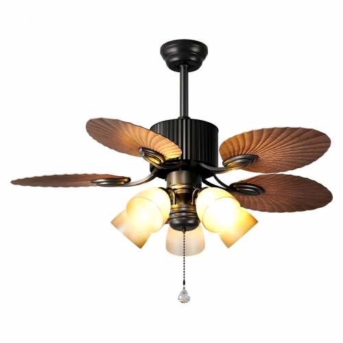 【HJM856-5Y-52】Retro ceiling fan with light, 5 blades, high wind power, 52-inch, suitable for living room and bedroom, multifunctional home electric fan