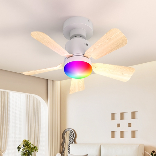 【F03RGB/F06RGB】Smart socket type LED fan light, supporting RGBW color conversion function, E26 interface, with timing function, suitable for bedroom use.