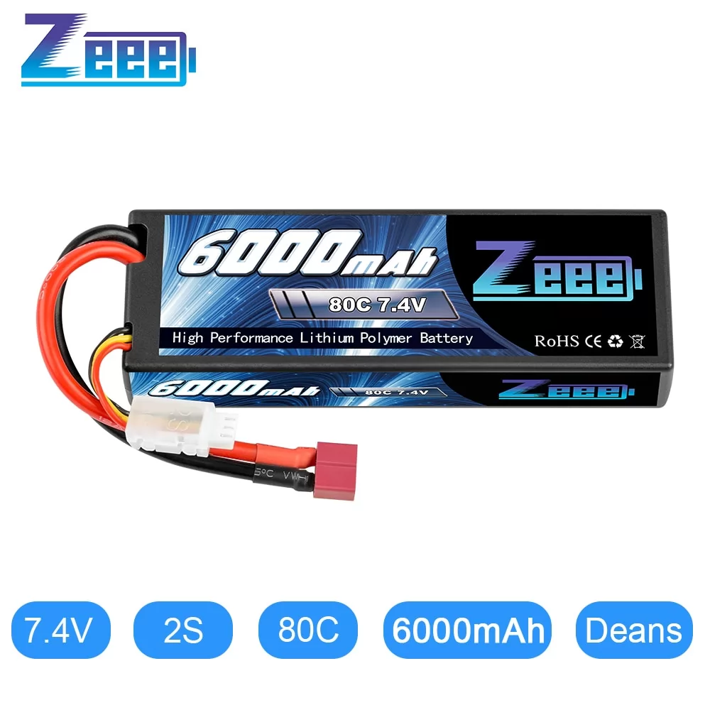 Zeee 6000mAh 7.4V 80C Lipo Battery for RC 2S Hardcase Lipo with Deans Plug for RC Car Vehicle Truck Tank Losi Slash Truggy