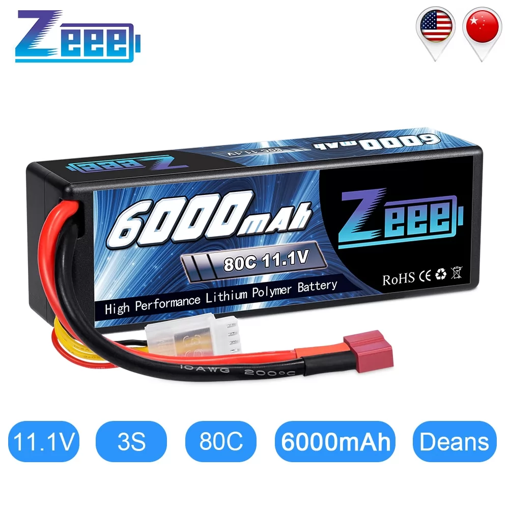 Zeee 11.1V 6000mAh 3S 80C Lipo Battery with Deans Plug RC Battery Charger for RC Car Truck Truggy FPV Airplane RC Helicopter