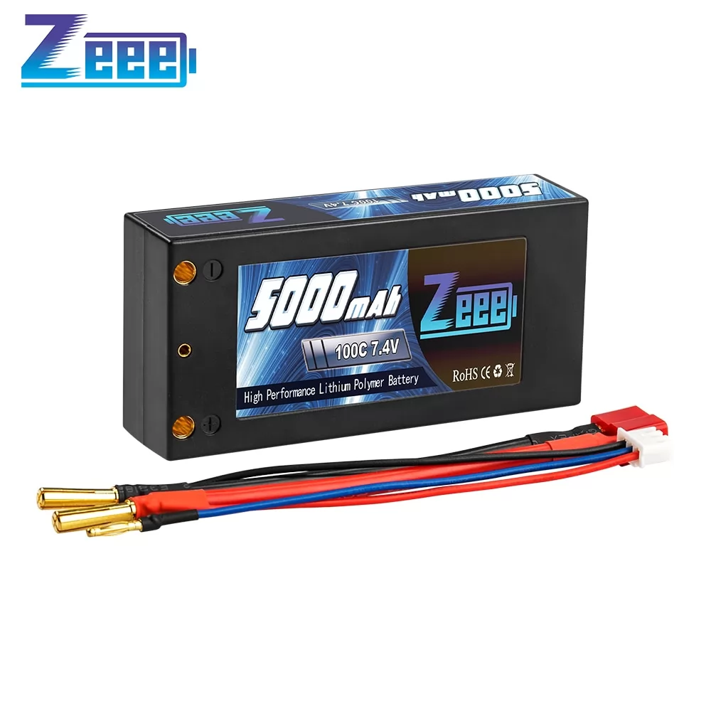 Zeee 2S 7.4V 100C 5000mAh Shorty Lipo Battery Hardcase with Deans Connector for RC 1/10 Scale Vehicles Car Trucks Boats RC Model