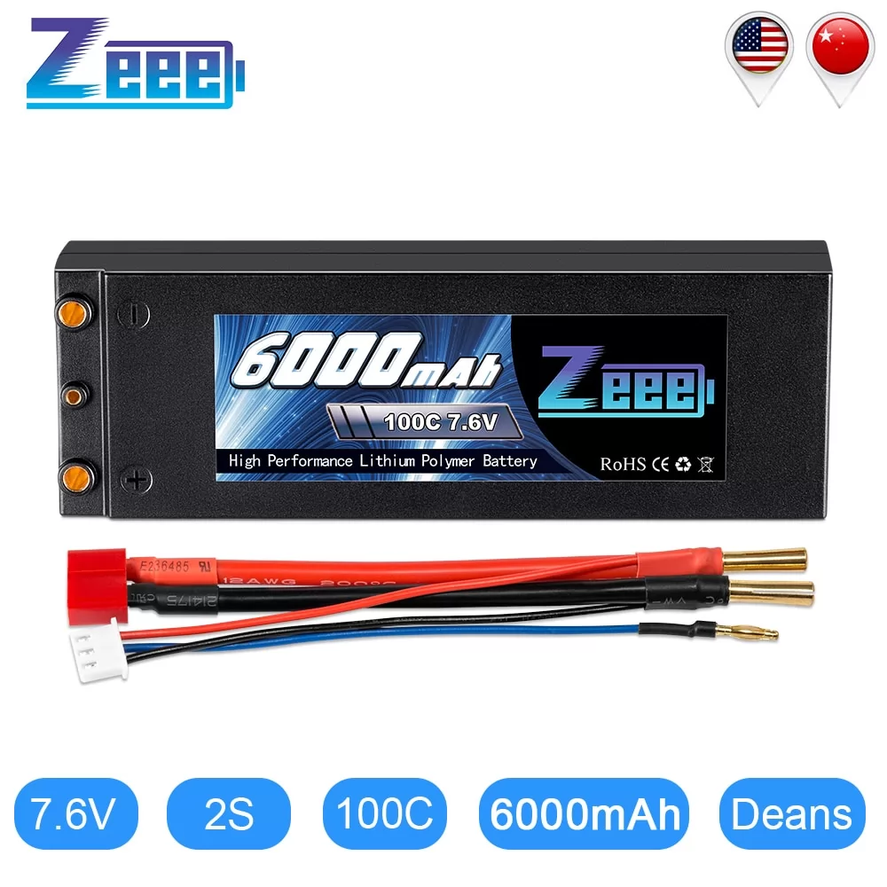 Zeee Lipo Battery 7.6V 6000mAh 100C RC Lipo Battery with 4mm Bullet Deans Plug Boat Battery Charger for RC Car Truck Truggy