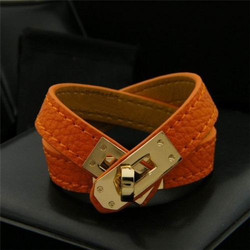 H.e.r.m.e.s. Leather Bracelet Orange-Gold Titanium steel 058