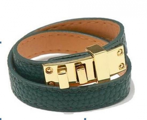 H.e.r.m.e.s. Leather Bracelet Green-Gold Titanium steel 061