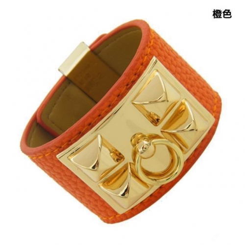 H.e.r.m.e.s. Leather Bracelet Orange-Gold Titanium steel 062
