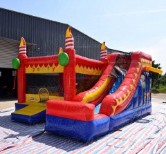 5 in 1 happy birthday cake inflatable castle bounce house with slide combo for kids party rental