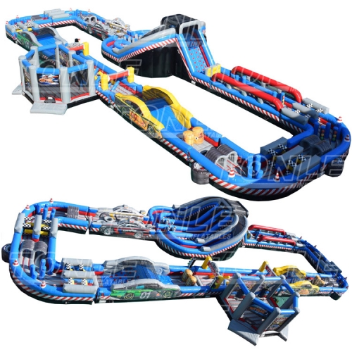 giant custom speedway race car inflatable obstacle course