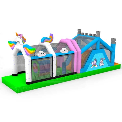 mini custom kids inflatable unicorn obstacle course games bounce house