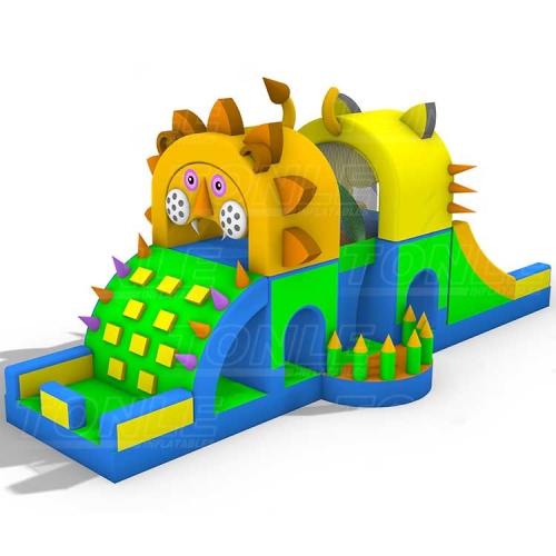 new design custom kids inflatable cat and Lion modelling obstacle course games bounce house