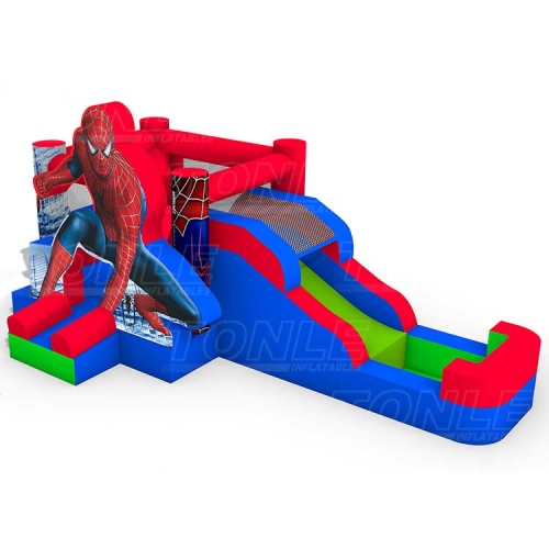 inflatable spiderman theme bounce house jumper castle with water slide