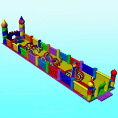 small cheap wholesale custom inflatable rainbow bouncer obstacle course match